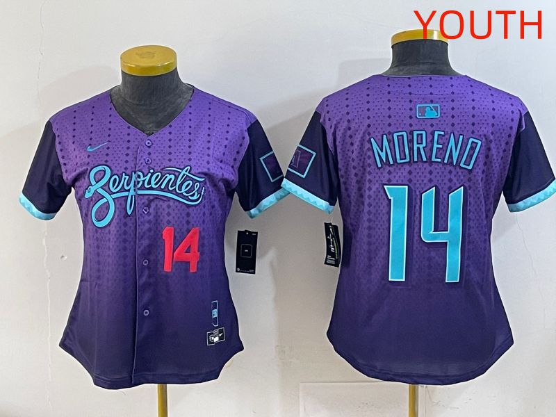 Youth 2025 Arizona Diamondback #14 Moreno Purple Joint Name Nike MLB Jersey style 5